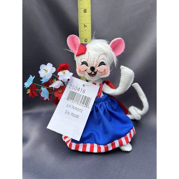 Annalee Dolls Patriotic Girl Mouse USA America July 4th Red White & Blue Flowers - Picture 12 of 12